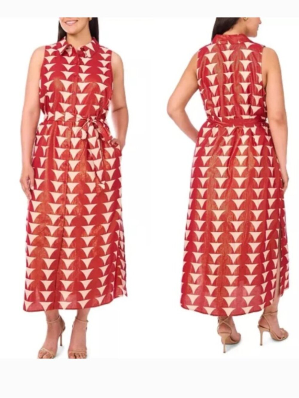 MSK Rio Red Collared Button Down Maxi Dress Large
